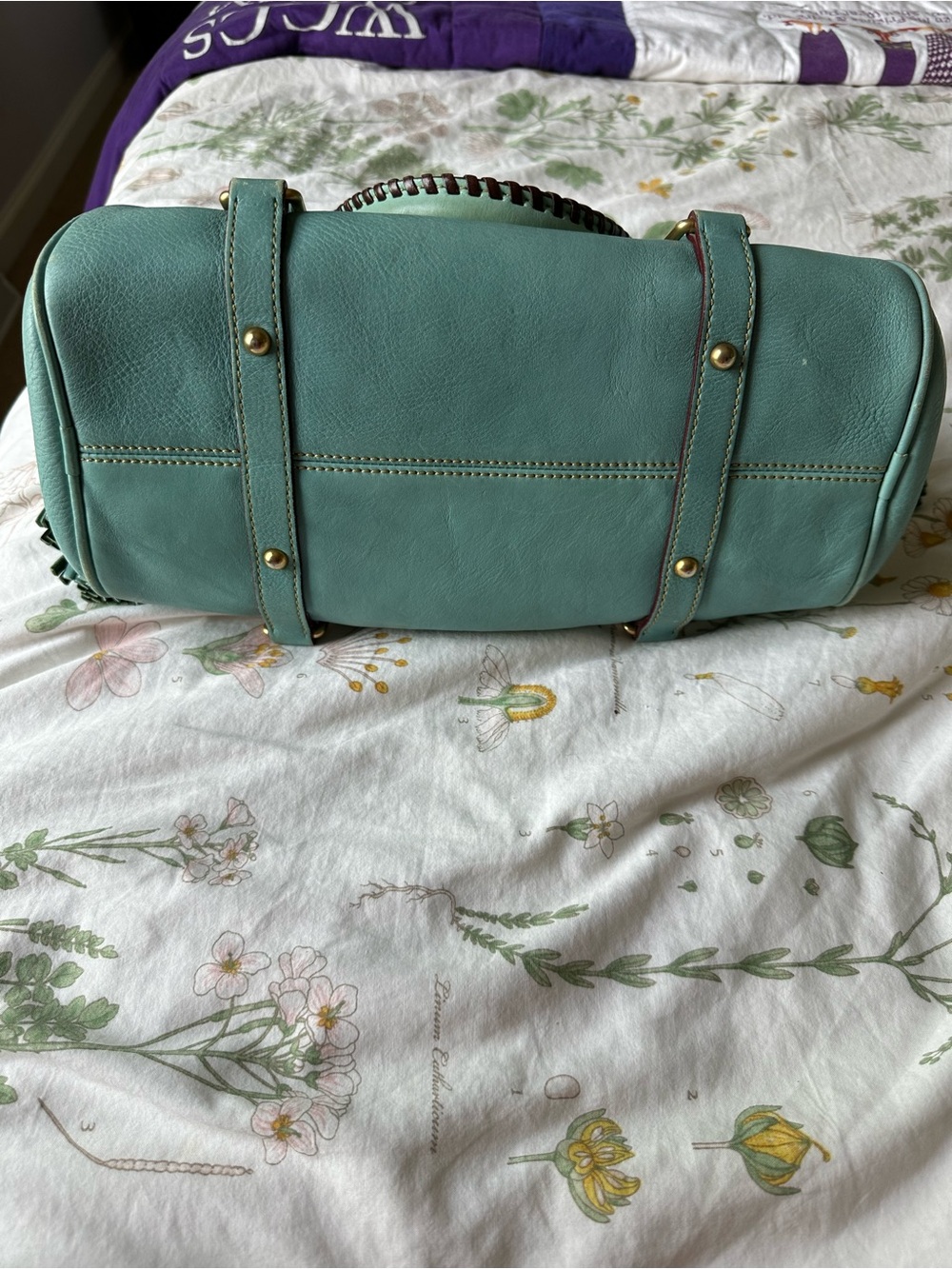 Vintage Dooney & Bourke Florentine Aqua Leather Satchel with Brass Hardware - Picture 8 of 8